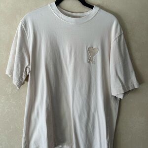 Ami Off-White T-Shirt with Heart Emblem